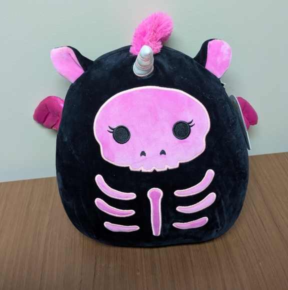12" Hexla Unicorn Skeleton Squishmallow Plush Black and Pink - Picture 1 of 6